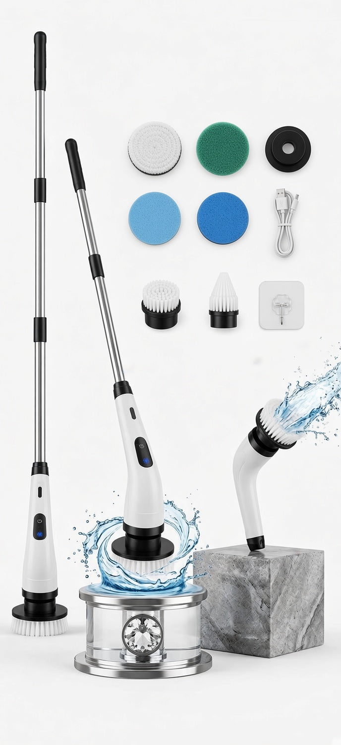 TurboScrub Pro–Complete set with 7 attachments and telescopic handle