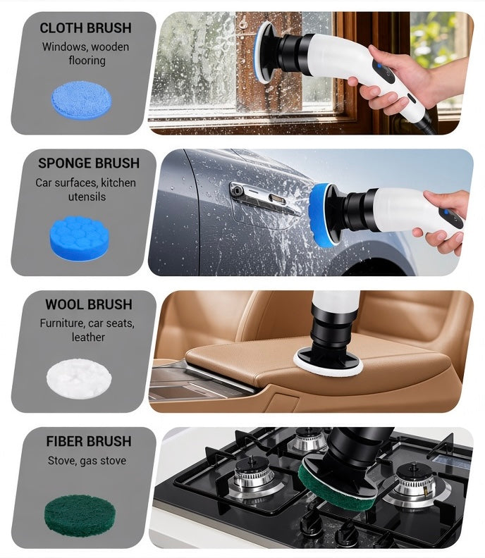 TurboScrub Pro–Komplett set med 7 tillbehör och teleskopskaft